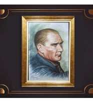 Altın Varaklı Çerçeveli Paspartulu Atatürk Tablo nl02A229 (Gold)