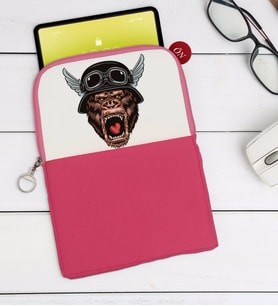 BK Gift Goril Tasarımlı Taşınabilir Koruyucu Tablet Kılıfı & Organizer Çanta - Pembe-1