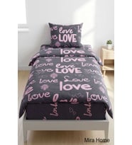 Love Yazılı Pamuklu Lastikli Çarşaflı Tek Kişilik Nevresim Takımı (100x200 Cm)