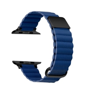 Apple Watch 7 45mm Uyumlu Kordon PU Deri Bakla Tasarımlı Mıknatıslı KRD-78 Kayış (Lacivert)