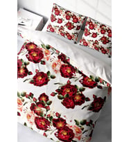 Lastikli Çarşaflı %100 Pamuk Saten Çift Kişilik Nevresim Takımı Red Rose