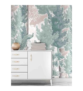 Dreamwall Vintage Kuş Ve Ağaçlar Desenli Silinebilir Tekstil Duvar Kağıdı (Çok Renkli)