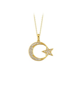 eJOYA 14 Ayar Altın Ay Yıldız Taşlı Kolye 83222