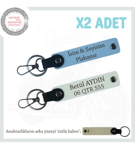 Yol Sürücülerine, İsim Ve Plaka ve Yazılı 2'li Anahtarlık Hediyelik Takım, Mavi-Beyaz-SK