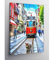 Kanvas Tablo Taksim'De Tramvay Ve Kedi