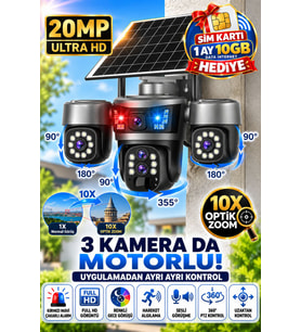 RX99 3 Kameralı Optik Zoom 4G Sim Kartlı Solar Güvenlik Kamerası Dış Mekan Gece Görüş Güneş Panelli 1 Ay Sim Kart Dahil