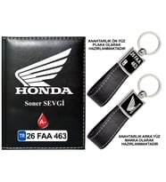 Plakanıza Özel Honda Motor Logolu Siyah Ruhsat Kabı ve Anahtarlık