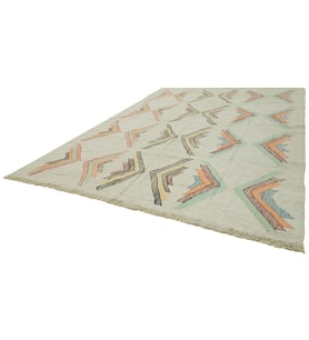 Krem Halı El Dokuma Modern Geometrik Motifli Lüks Salon Halısı Geniş Mekan Uyumlu