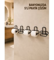 5 Adet Duvara Yapışkanlı Wc Kağıtlık Delmeden Montaj Siyah Metal Tuvalet Kağıdı Askısı