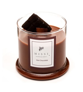 Üfleme Cam Ahşap Fitilli Hot Chocolate Vegan Mum (140 gr)