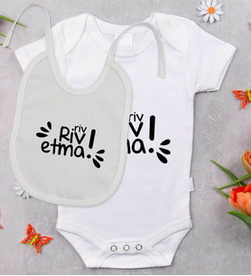 BK Kids Riv Riv Etma Tasarımlı Bebek Body Zıbın ve Mama Önlüğü Hediye Seti - Model 1