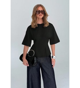 Kadın Oversize Basic Tişört Pile Detaylı Rahat Kesim Günlük Şık Kombin