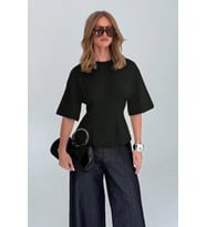 Kadın Oversize Basic Tişört Pile Detaylı Rahat Kesim Günlük Şık Kombin