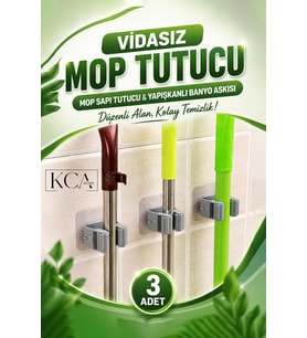 Mop Sapı Tutucu, Yapışkanlı Banyo Askısı, Paspas Fırça Süpürge Düzenleyici
