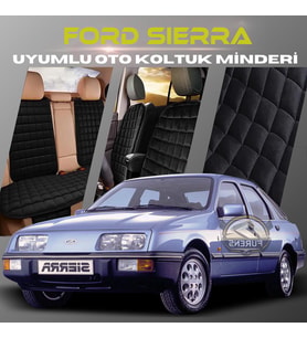 Ford Sierra Siyah Renk Tay Tüyü Cepli & Terletmez Sırtlı Oto Koltuk Minder Seti - Koltuk Koruma Kılıfı (ÖN & ARKA TAM SET)