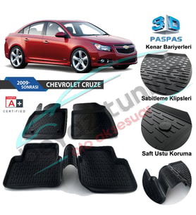 Chervolet Cruze Havuzlu 3D Paspas Niken Siyah 2009 Sonrası