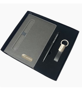 Kişiye Özel Füme Defter Kalem Anahtarlık Seti (Siyah)