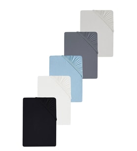 5 Adet Düz Pamuklu Tek Kişilik 80 x 200 x 30 cm Lastikli Penye Çarşaf (Gri - Mavi)