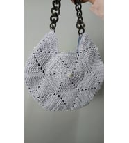 EL ÖRGÜSÜ MOTİFLİ KADIN OMUZ ÇANTA 35X35 CM (Bebek Mavisi)
