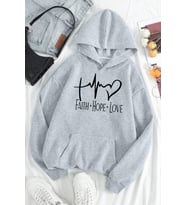Faith Hope Love Baskılı Oversize Sweatshirt (Gri)