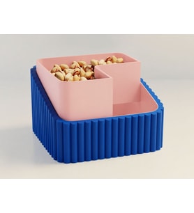 3D Baskı Fıstık Kasesi - Çift Hazneli Kabuk Ayırıcı Sunum Kasesi - Mavi Pembe