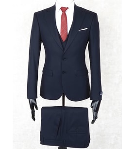 Jan Carlucci Slim Fit Sivri Yaka-Çift Yırtmaç Lacivert Drop 6 Yelekli Takım Elbise