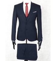 Jan Carlucci Slim Fit Sivri Yaka-Çift Yırtmaç Lacivert Drop 6 Yelekli Takım Elbise