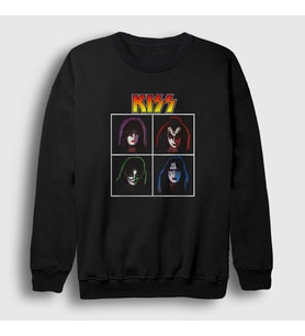 Presmono Unisex Siyah Band Kiss Sweatshirt