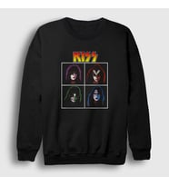 Presmono Unisex Siyah Band Kiss Sweatshirt
