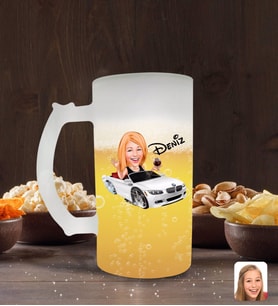 BK Gift Kişiye Özel Kadın Patron Karikatürlü Buzlu Cam Bira Bardağı 50cl-3 (Beyaz)