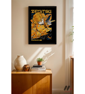 Demon Slayer Zenitsu Anime Poster, Siyah Çerçeveli Duvar Tablosu - Anime Severlere