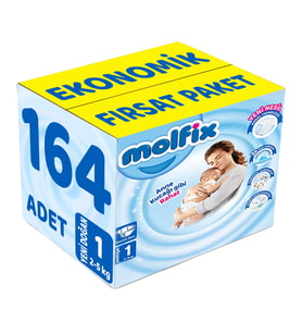 Molfix Bebek Bezi Beden:1 (2-5Kg) Yeni Doğan 164 Adet Ekonomik Fırsat Pk