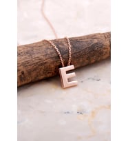 E Harfi Rose Gümüş Kolye 7854