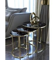 3' Lü Siyah Mermer Gold Metal Sehpa
