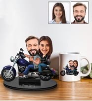 Kişiye Özel Motorcu Çift Tasarımlı Karikatür Biblo Ve Kupa Hediye Seti 62