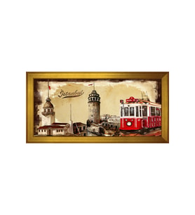 İstanbul Motifli Kanvas Tablo 50 x 70 cm Gold Çerçeve