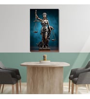 Tekli Dikey Kanvas Avukat Büro Tablosu Adalet Terazisi ve Kadın