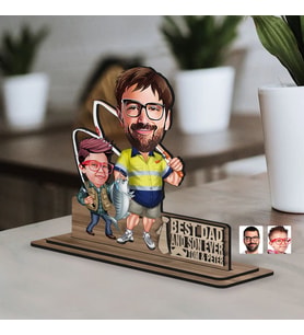 BK Gift Kişiye Özel 3D Kabartma İsimli Baba-Oğul Karikatürlü Ahşap Biblo-12, Babaya Hediye, Babalar Günü Hediyeleri
