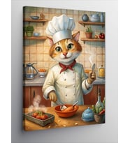 Kanvas Tablo Yemek Yapan Kedi