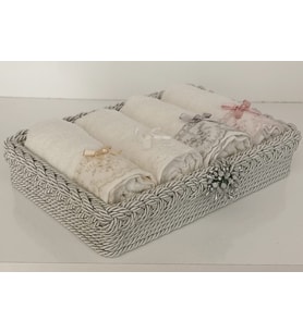 FNT dikdörtgen örgü sepet 4 adet 30*50 cm pamuklu fistolu fiyonklu havlu hediyelik bohçalık çeyizlik