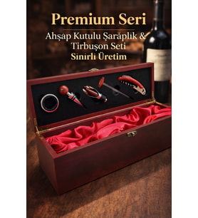 Premium Seri Ahşap Kutulu Şaraplık Tirbuşon Seti