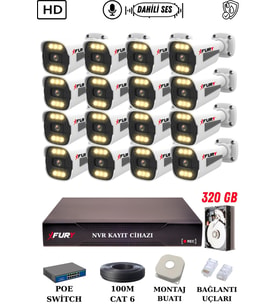FURY 16 Kameralı Ip Güvenlik Kamerası Seti Sesli 4mp Gece Renkli Su Geçirmez 1506s 320GB