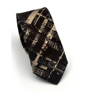 Bej Desenli Kahverengi Dokuma Kumaş Mendilli Slim Fit Kravat // SDK-2601-5
