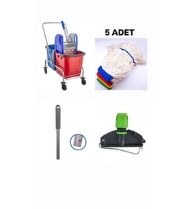 Çift Kovalı Krom Temizlik Arabası Paspas Arabası Sap Mop Aparat (Çelik Pressli)