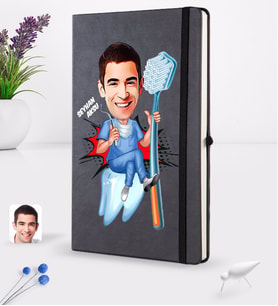 BK Gift Kişiye Özel Erkek Diş Hekimi Karikatürlü Siyah Termo Deri Defter 16x24cm Model 2