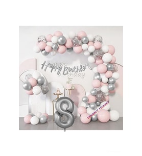 PEMBE GÜMÜŞ DOĞUM GÜNÜ BALON ZİNCİR SET