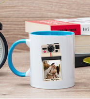 Kişye Özel Polaroid Tasarım Fotoğraflı Mavi Kupa Bardak