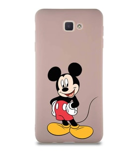 Samsung Galaxy J7 Prime Soft Premier Kapak Mickey Mouse-E Tasarımlı Silikon Kılıf - Pudra (Şeffaf)