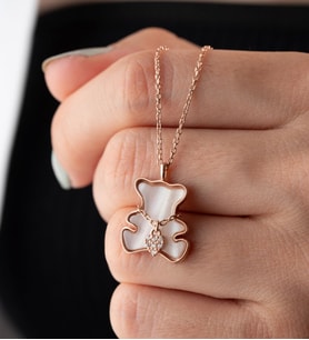 925 Ayar Rose Sedefli Ayıcık Gümüş Kolye
