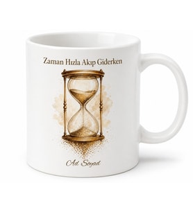 Kum Saati Dökülen Kumlar Zaman Hızla Akıp Giderken Baskılı Porselen Kupa Hediye Bardak